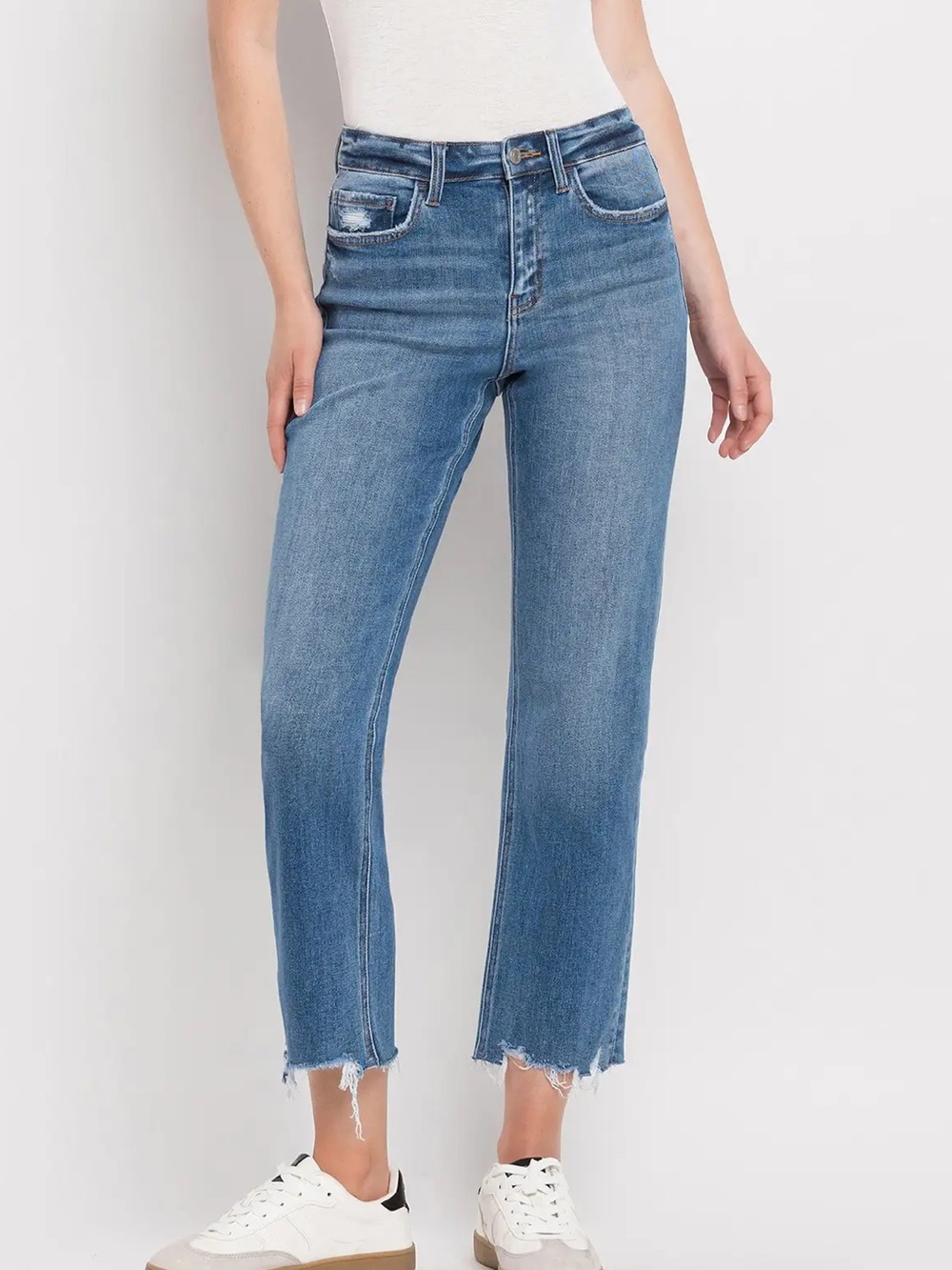 Vervet Victoria High Rise Destroyed Hem Stretch Straight Jeans